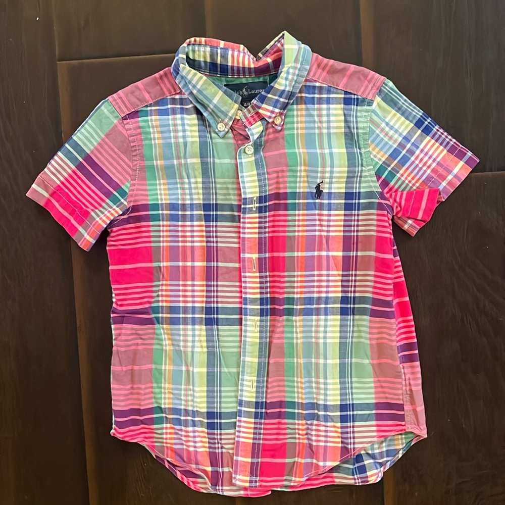 4T plaid short sleeve Polo